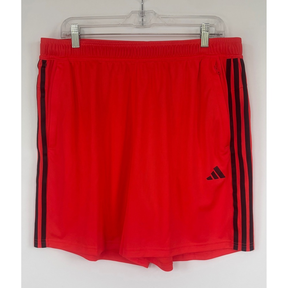 Adidas Men Red AEROREADY Training Shorts Black 3-Stripes XL Regular Fit Zippered